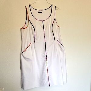 Chic White Sleeveless Dress with Colorful Trim